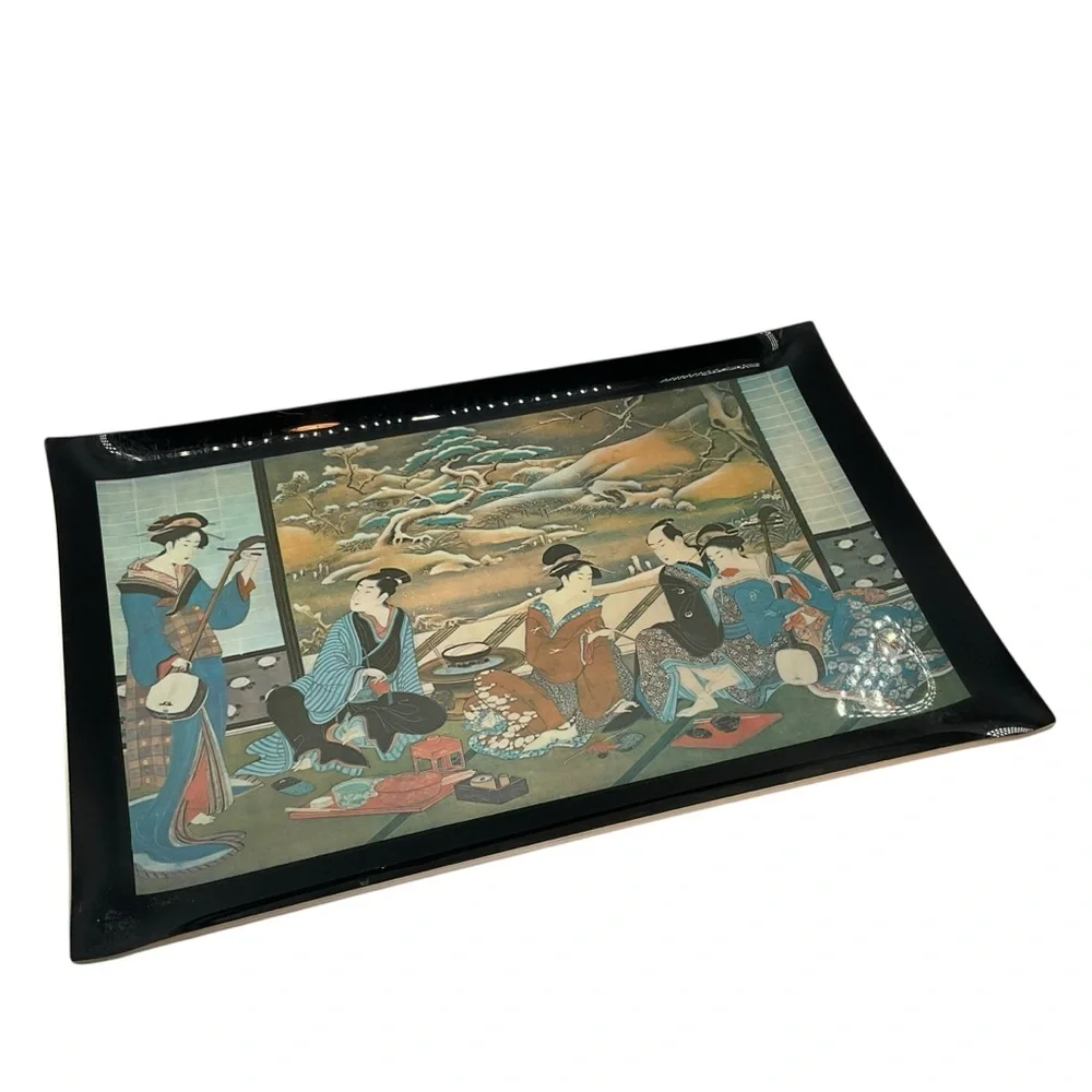 VINTAGE SOHO Inc. UTAGAWA TOYOHARU Rectangle Tray A Winter Party Curled Edges